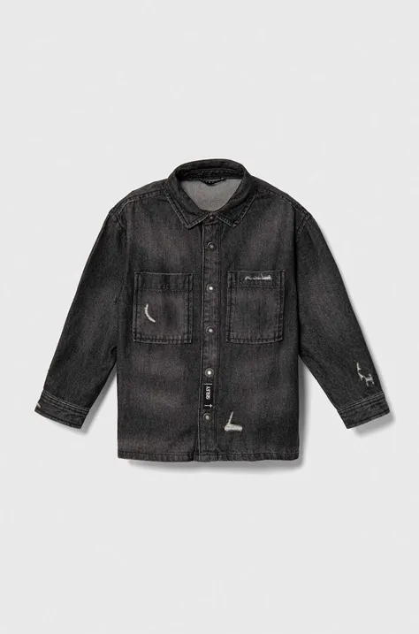Παιδικό τζιν πουκάμισο Sisley χρώμα: μαύρο