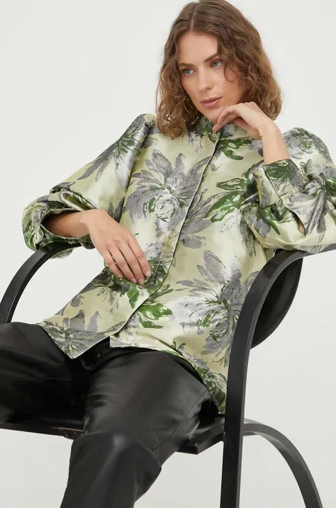 Рубашка Bruuns Bazaar Watsonia Lica женская цвет зелёный regular со стойкой