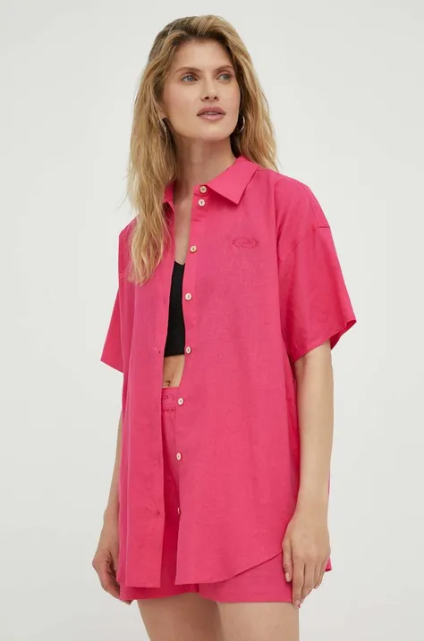 Lanena košulja Résumé boja: ružičasta, relaxed, s klasičnim ovratnikom