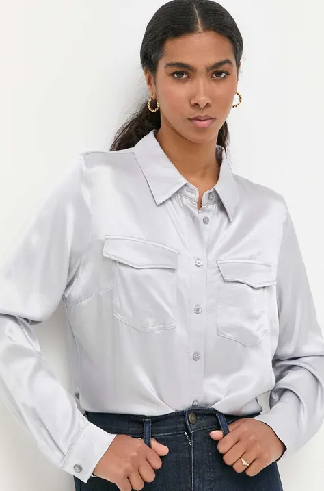 Košile Guess dámská, šedá barva, regular, s klasickým límcem