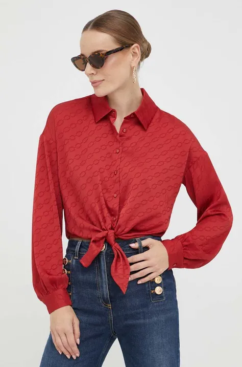 Košulja Guess za žene, boja: crvena, relaxed, s klasičnim ovratnikom