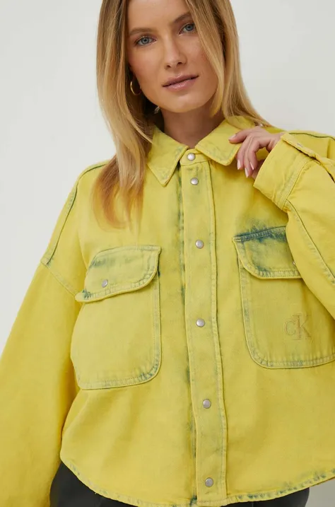 Calvin Klein Jeans koszula jeansowa damska kolor żółty relaxed z kołnierzykiem klasycznym