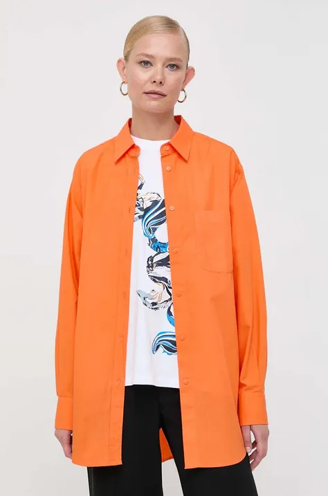 Pamučna košulja BOSS za žene, boja: narančasta, regular, s klasičnim ovratnikom