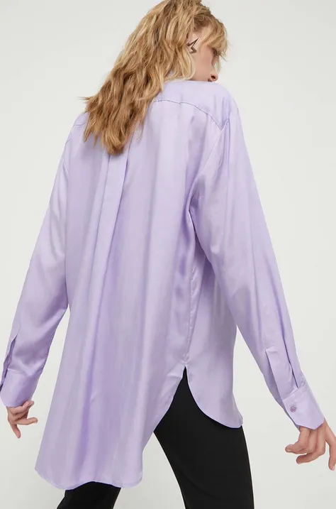 Сорочка HUGO жіноча колір фіолетовий relaxed класичний комір