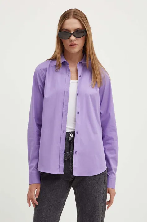 HUGO camasa femei, culoarea violet, cu guler clasic, regular