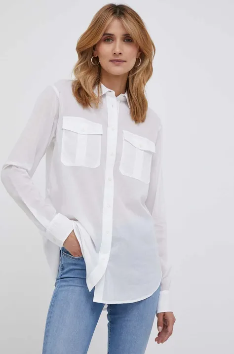 Хлопковая рубашка Lauren Ralph Lauren женская цвет белый regular классический воротник