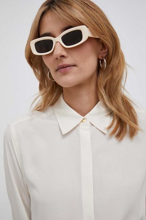 Lauren Ralph Lauren camasa femei, culoarea bej, cu guler clasic, regular