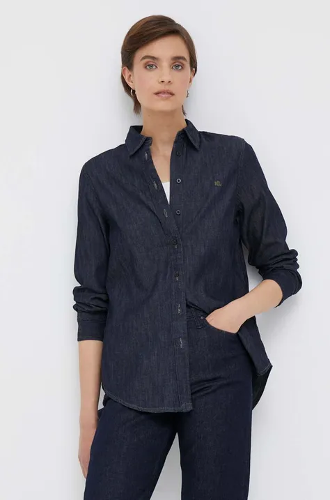 Τζιν πουκάμισο Lauren Ralph Lauren χρώμα: ναυτικό μπλε