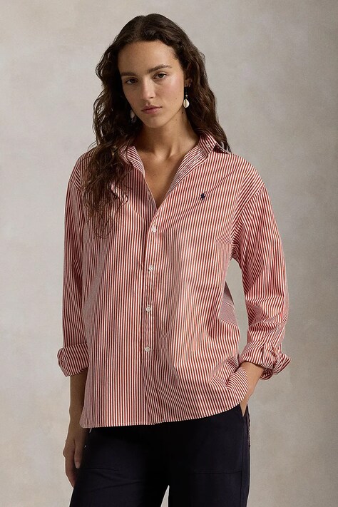 Хлопковая рубашка Polo Ralph Lauren женская цвет зелёный relaxed классический воротник 211910743