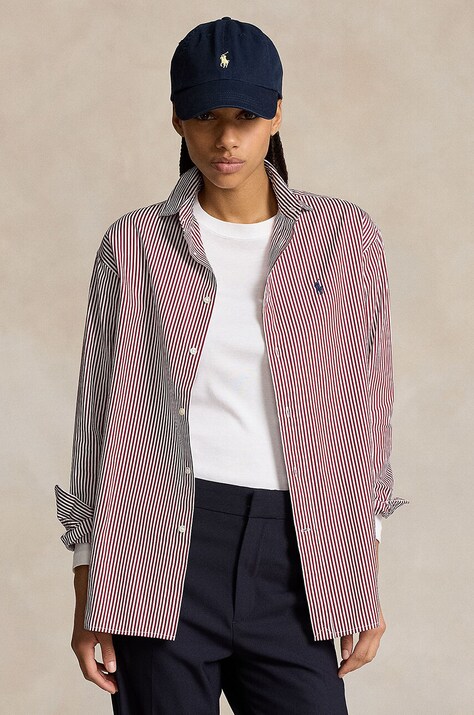 Хлопковая рубашка Polo Ralph Lauren женская цвет красный relaxed классический воротник 211910743