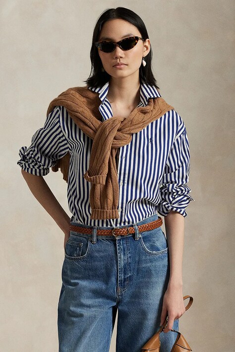 Bavlněná košile Polo Ralph Lauren dámská, zelená barva, relaxed, s klasickým límcem, 211910743