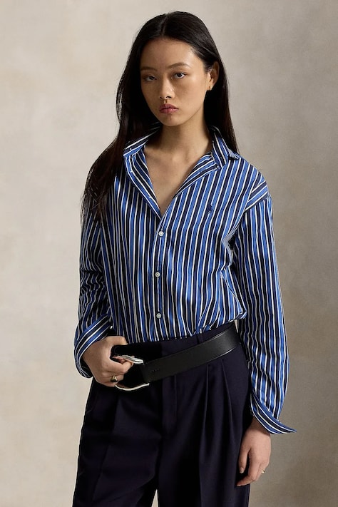 Polo Ralph Lauren camicia da donna in cotone blu navy a righe 211910743