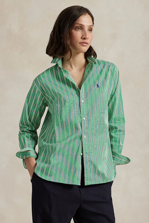 Polo Ralph Lauren cămașă din bumbac culoarea verde, cu guler clasic, relaxed, 211910743