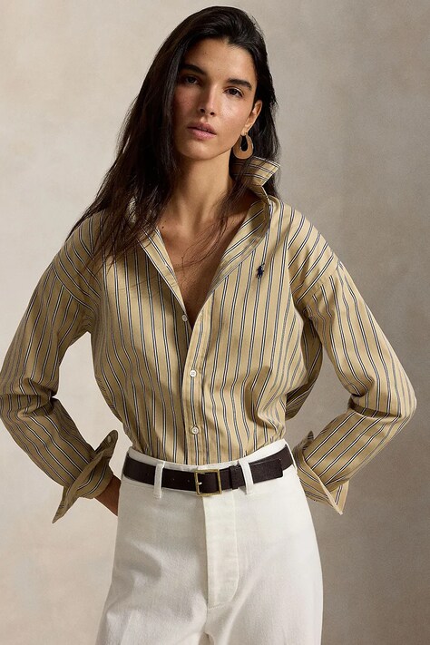 Polo Ralph Lauren koszula damska bawełniana beżowa w paski 211910743