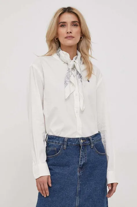 Bavlnená košeľa Polo Ralph Lauren dámska,béžová farba,voľný strih,s klasickým golierom,211916277