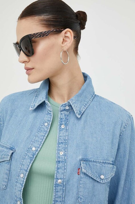 Levi's camasa jeans femei, cu guler clasic, regular