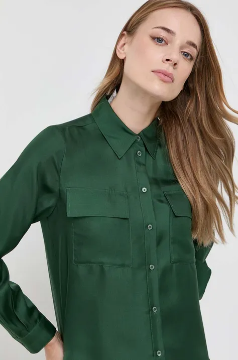 Hodvábna košeľa MAX&Co. zelená farba, regular, s klasickým golierom