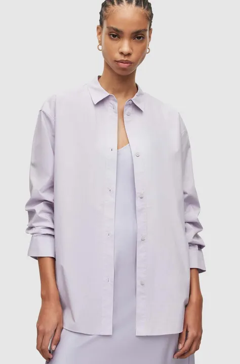 Βαμβακερό πουκάμισο AllSaints Sasha χρώμα: μοβ