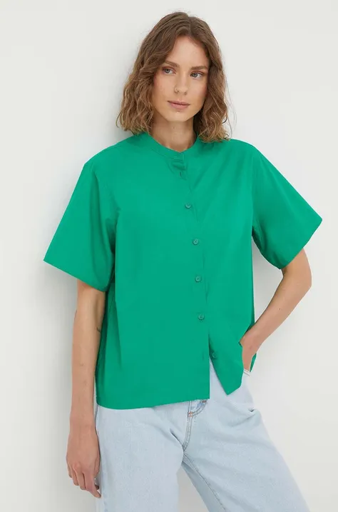 Хлопковая рубашка Marc O'Polo DENIM женская цвет зелёный regular со стойкой