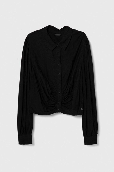Guess camasa femei, culoarea negru, cu guler clasic, regular