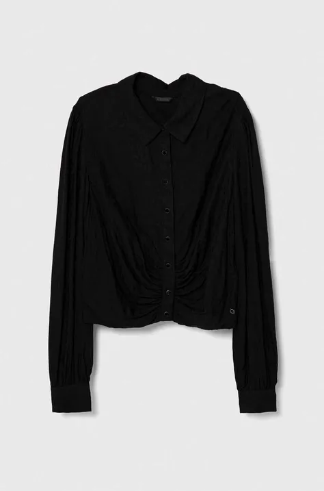 Košeľa Guess dámska, čierna farba, regular, s klasickým golierom