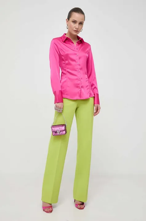Košeľa Guess dámska, ružová farba, slim, s klasickým golierom