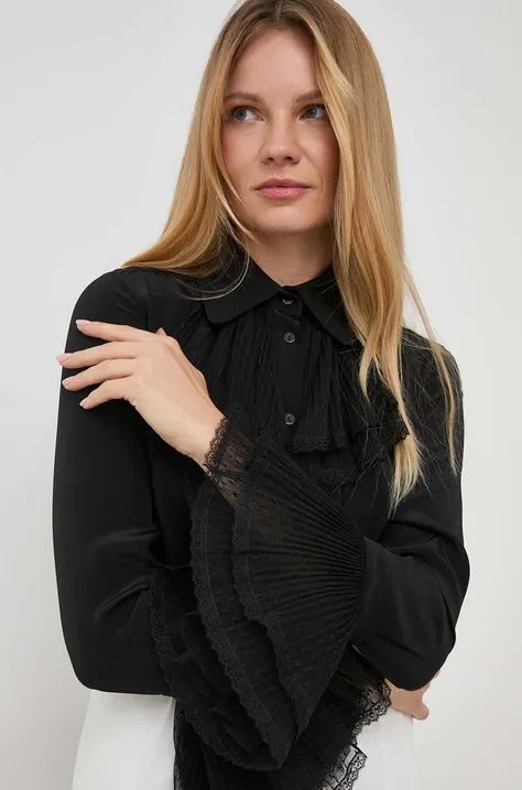 Svilena srajca Luisa Spagnoli črna barva