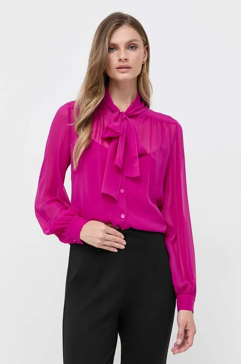 Шовкова сорочка Luisa Spagnoli колір рожевий regular в'язане декольте