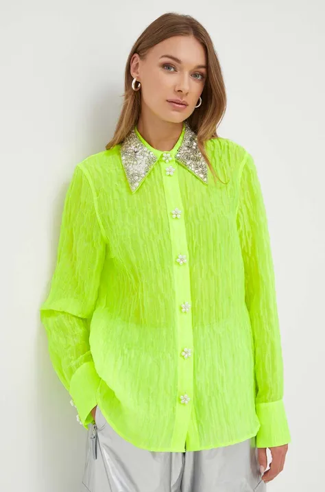 Košeľa Custommade dámska, zelená farba, regular, s klasickým golierom