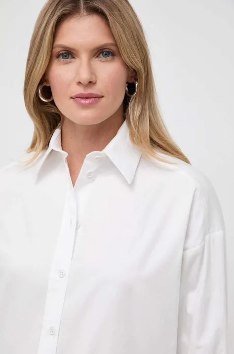 Памучна риза Max Mara Leisure дамска в бяло със свободна кройка с класическа яка