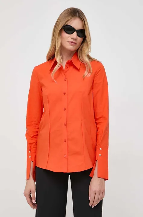 Риза Patrizia Pepe дамска в оранжево със стандартна кройка с класическа яка
