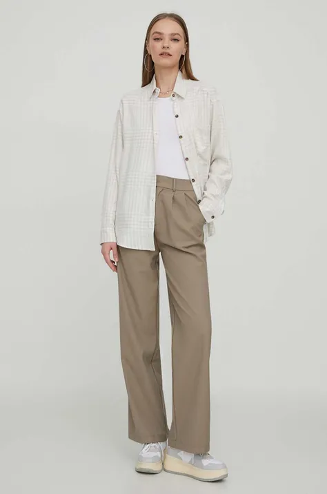 Košeľa Hollister Co. dámska, béžová farba, voľný strih, s klasickým golierom