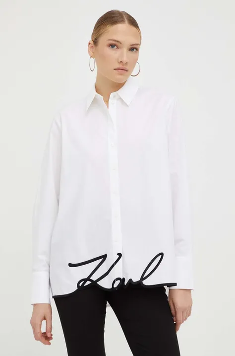 Karl Lagerfeld koszula bawełniana damska kolor biały relaxed z kołnierzykiem klasycznym