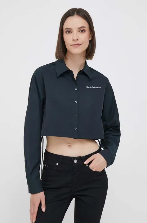 Košile Calvin Klein Jeans dámská, černá barva, relaxed, s klasickým límcem