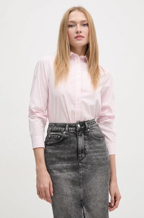Хлопковая рубашка Gant женская цвет розовый regular классический воротник