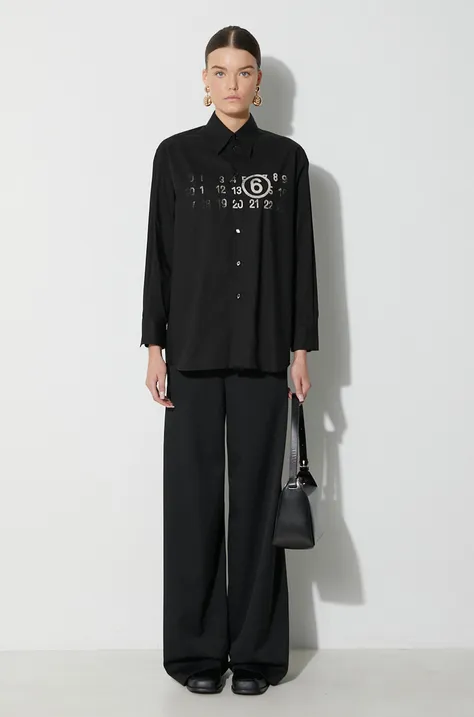 MM6 Maison Margiela cămașă din bumbac Long-Sleeved Shirt femei, culoarea negru, cu guler clasic, regular, S62DT0023