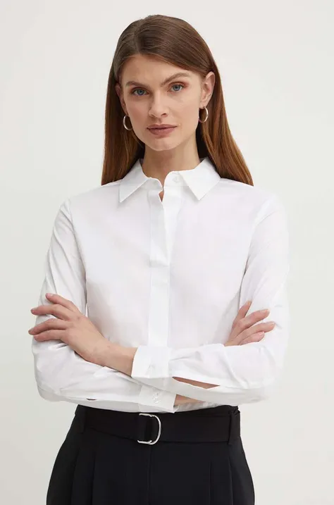 Košulja BOSS za žene, boja: bijela, slim, s klasičnim ovratnikom