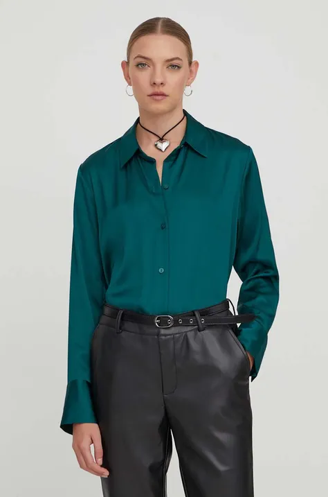 Košulja Abercrombie & Fitch za žene, boja: zelena, relaxed, s klasičnim ovratnikom