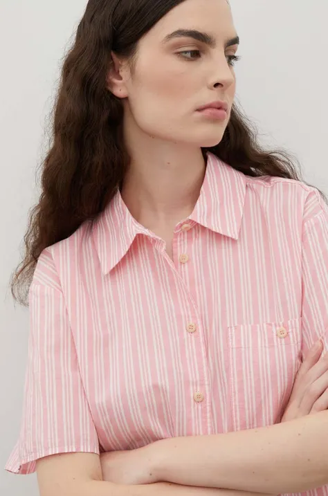Bavlnená košeľa American Vintage dámska, ružová farba, voľný strih, s klasickým golierom