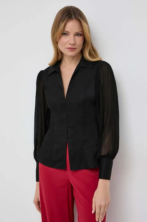 Košeľa Guess AMARA dámska, čierna farba, slim, s klasickým golierom, W4RH16 WAF10