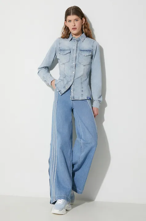 Rifľová košeľa Karl Lagerfeld Jeans dámska, slim, s klasickým golierom