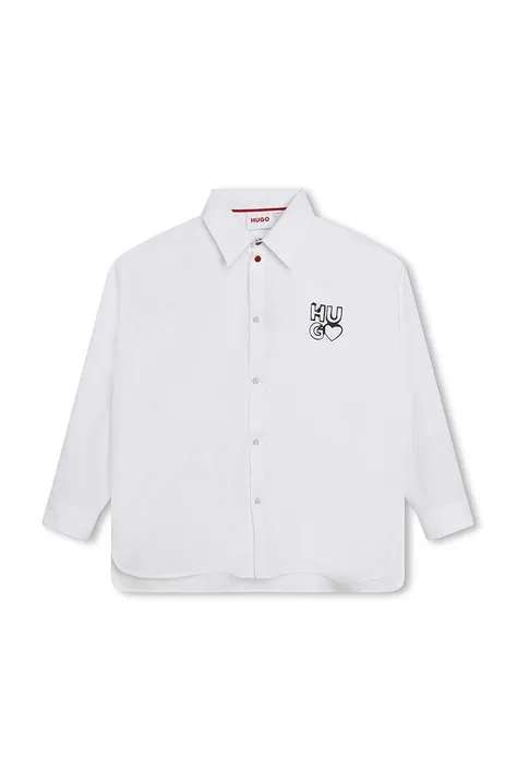 Παιδικό βαμβακερό πουκάμισο HUGO χρώμα: άσπρο