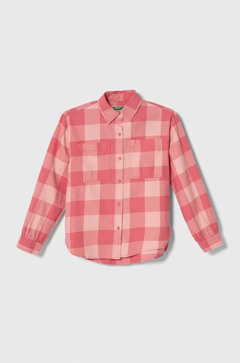 Детская хлопковая рубашка United Colors of Benetton цвет розовый