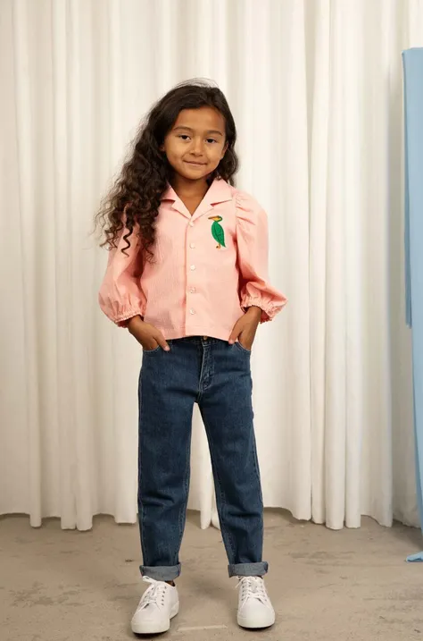 Παιδικό βαμβακερό πουκάμισο Mini Rodini χρώμα: ροζ