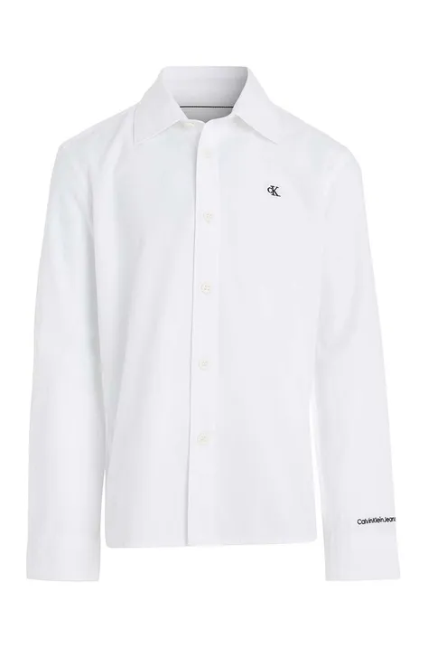 Otroška bombažna srajca Calvin Klein Jeans bela barva
