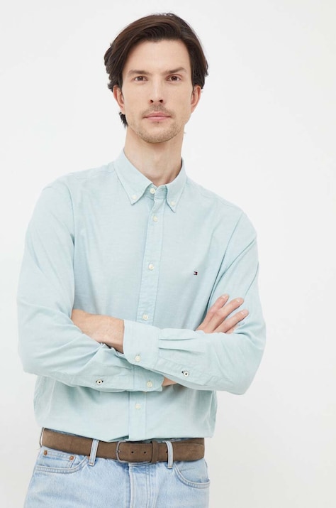 Tommy Hilfiger koszula męska kolor zielony regular z kołnierzykiem button-down MW0MW29968