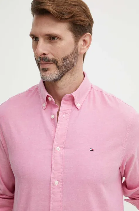 Košeľa Tommy Hilfiger pánska,ružová farba,regular,s golierom button-down,MW0MW29968