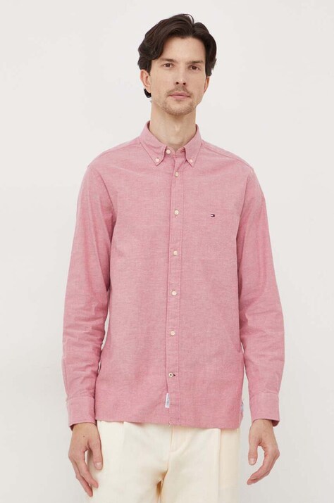 Tommy Hilfiger koszula męska kolor bordowy regular z kołnierzykiem button-down MW0MW29968