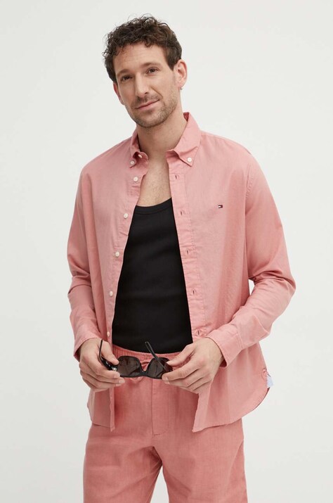 Бавовняна сорочка Tommy Hilfiger чоловіча колір рожевий regular комір button-down