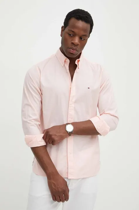 Bavlněná košile Tommy Hilfiger růžová barva, regular, s límečkem button-down, MW0MW30934